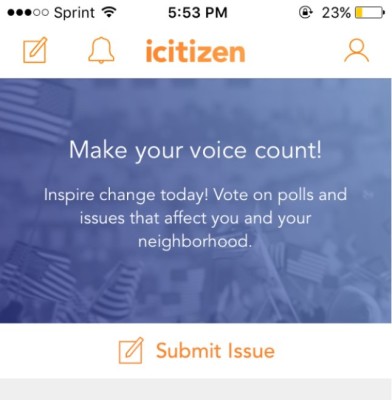Screen cap of the iCitizen app