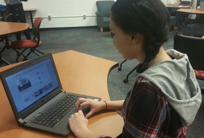 Janessa Jones uses a library laptop. Photography by Olivia Stevens