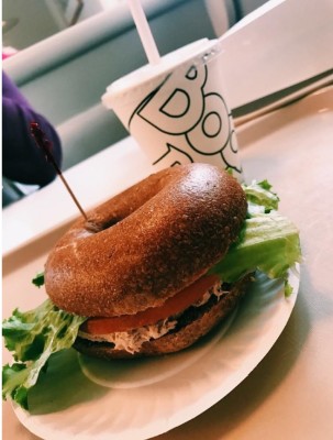 Bodo’s Bagels’ delicious tuna salad sandwich on their homemade whole wheat bagel. Photography by Michaela Courtney. 