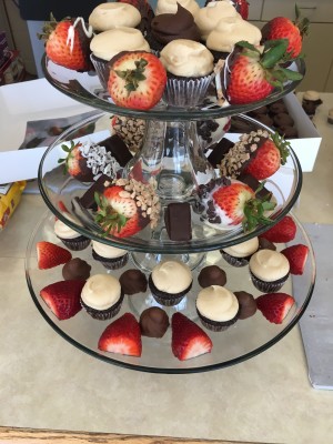 Chocolate Strawberries on a three tear stand. Photo by Madison Weikle. 