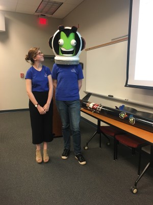 Jesse and Andrew Oxford pose with their Kerbal space helmet. Photography by Madison Weikle. 