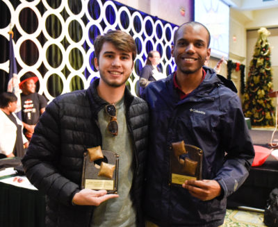 Shawn Anderson and Landon Hoffacker pose with their plaques after winning the VCCS tournament