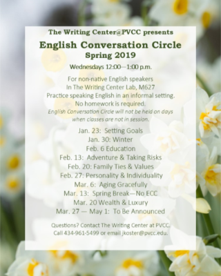 A Flyer for Non-Native English Speakers listing dates of workshops offered.