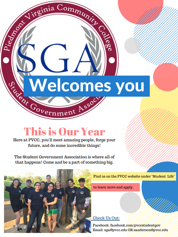 Flyer welcoming students back for the Fall 2019 semester.
sga@pvcc.edu
