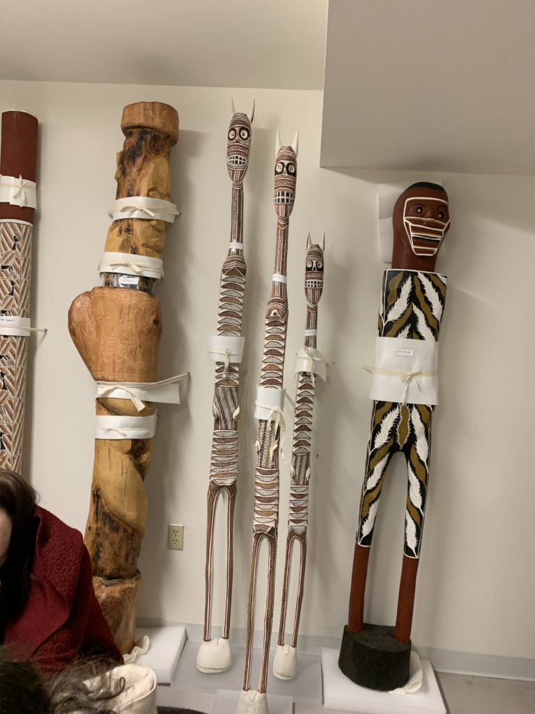 Totems made of eucalyptus bark. They were used to hold the remains of the dead.