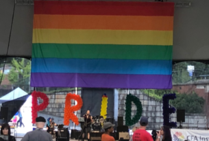 looking at center stage at Charlottesville's Pride Festival 2018