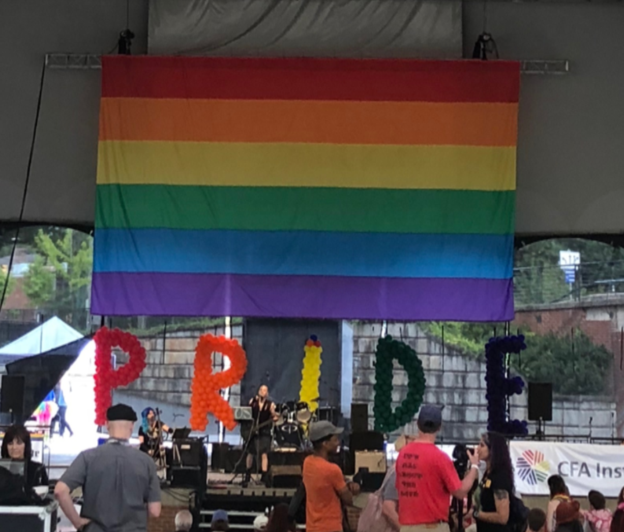 looking at center stage at Charlottesville's Pride Festival 2018