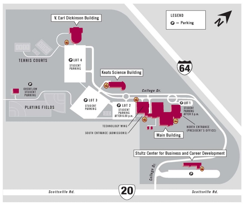 A map of the smoking areas on PVCC campus