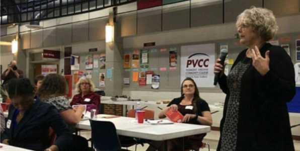 Connie Jorgensen speaking at the last Civil Leadership Conference in 2017