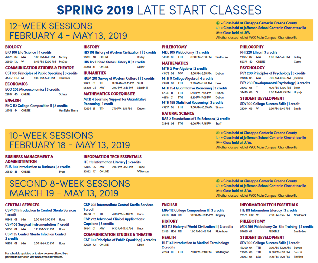 Late Start Class Schedule