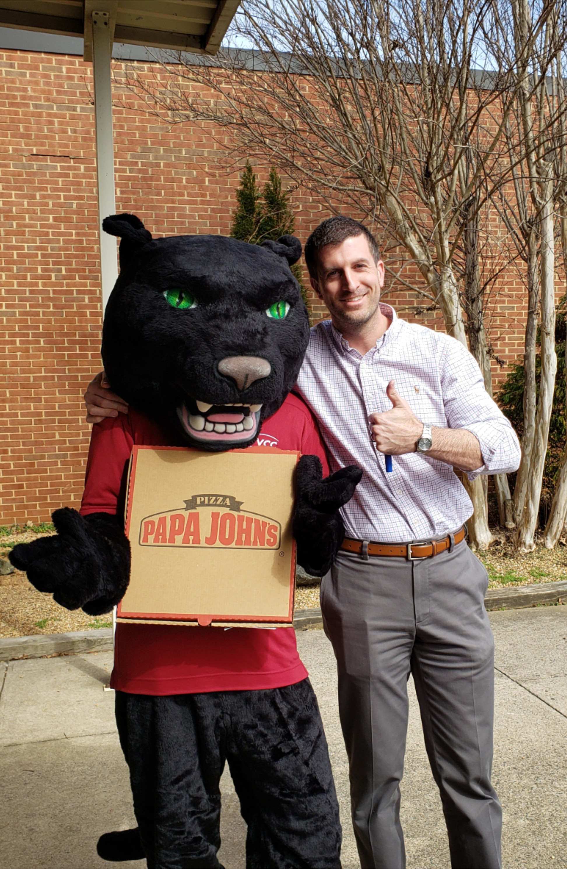 PVCC mascot and Jonathan Renshaw at Student Success Day 2019