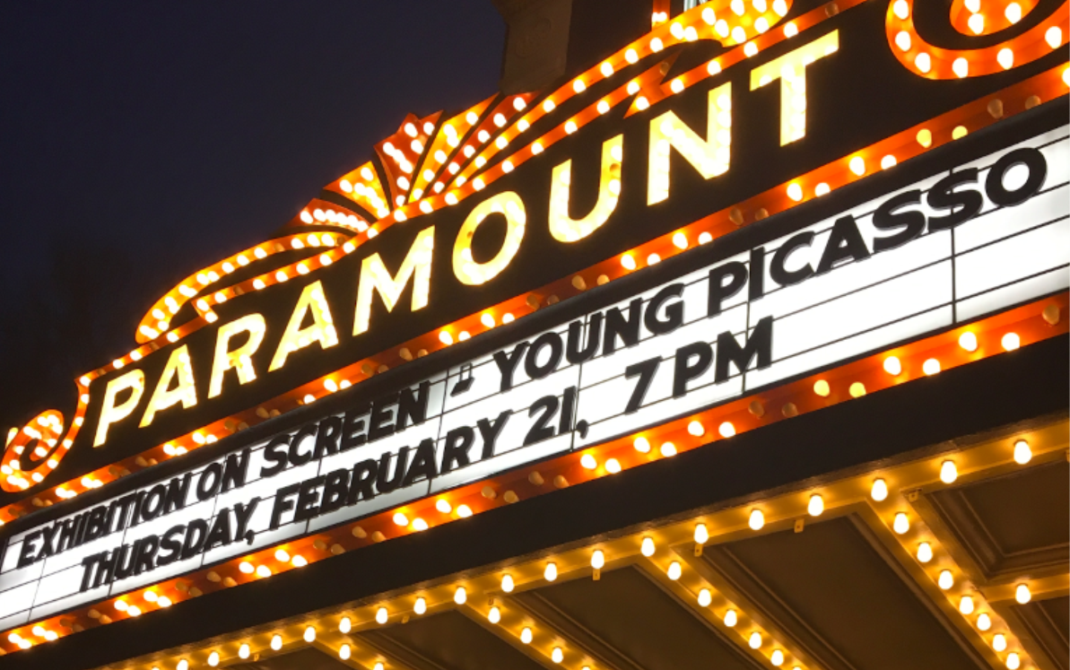 The marquee at the Paramount Theater