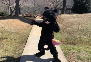 Pouncer the panther ready for the egg hunt