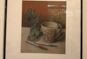 A piece of artwork currently on display in Dickinson Gallery