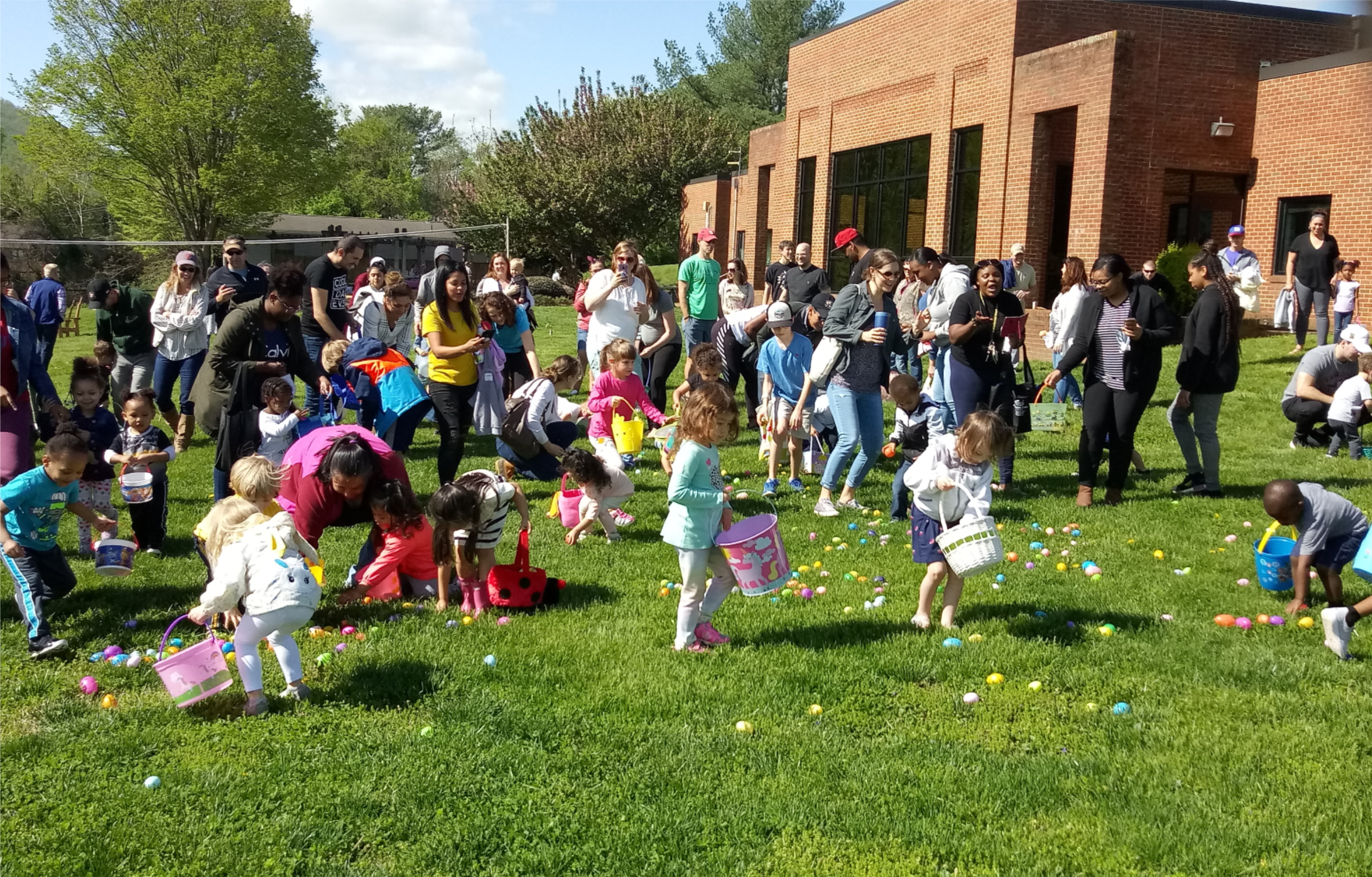 Children hunting for eggs.