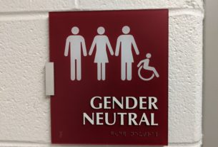 Gender neutral restroom sign at PVCC.