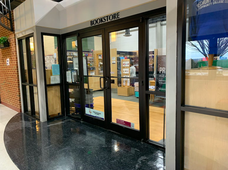 The only entrance into the bookstore, it is located between the 600 wing and the Jessup Library in the main building. Photography by Jude Bolick.