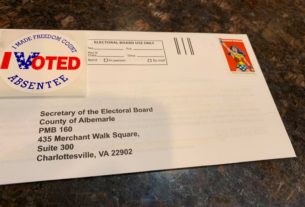 Example of an absentee ballot envelope. Photo courtesy of Tamara Whyte.