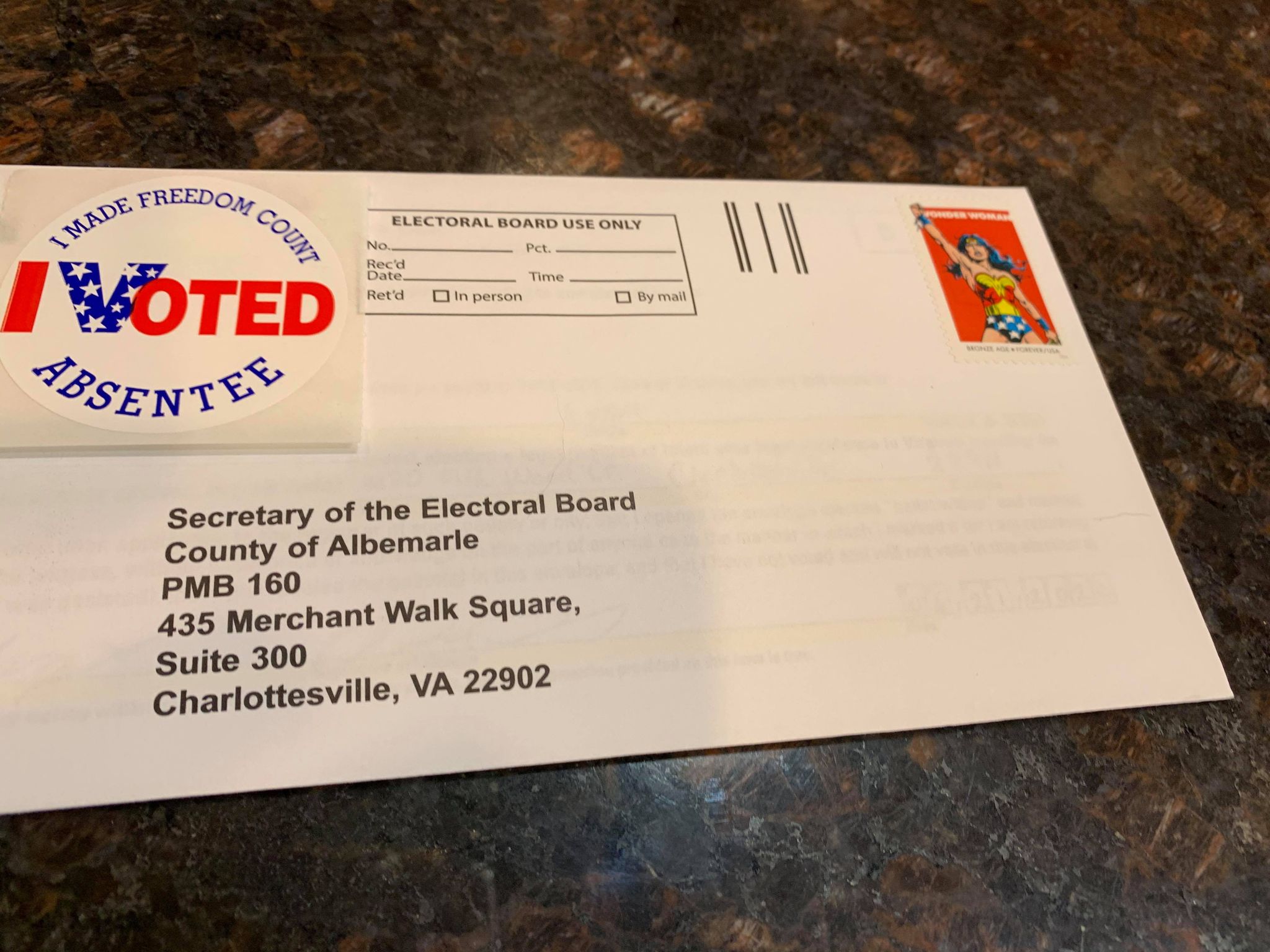 Example of an absentee ballot envelope. Photo courtesy of Tamara Whyte.