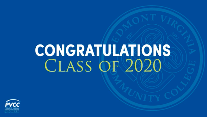 Congratulations screen celebrating the class of 2020. Picture courtesy of the PVCC 2020 Virtual Commencement.