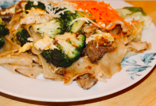 Stir-Fried Noodles with beef after I plated it myself at home. Photography by Zhaire Roberson.