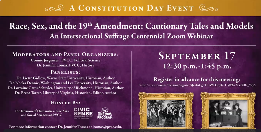 An image advertising the event "Race, Sex, and the 19th Amendment"