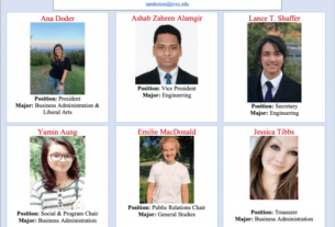 A grid of headshots of the SGA board members with their names and positions framing their headshots.