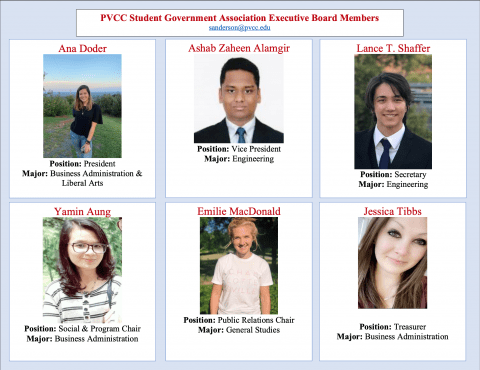 A grid of headshots of the SGA board members with their names and positions framing their headshots.