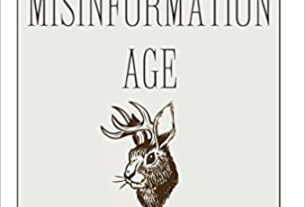 A white book cover reading "The misinformation age: how false beliefs spread" in black text with an illustration of a jackalope, essentially just a rabbit with antlers.
