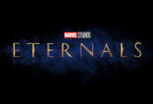 The word "eternals" spelled in ornate golden font on a black background, with the marvel studios logo above it