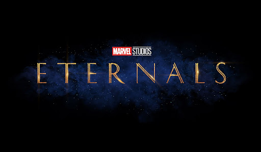 The word "eternals" spelled in ornate golden font on a black background, with the marvel studios logo above it