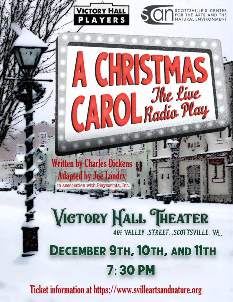The poster of the live radio play in red letters on a snowy background.