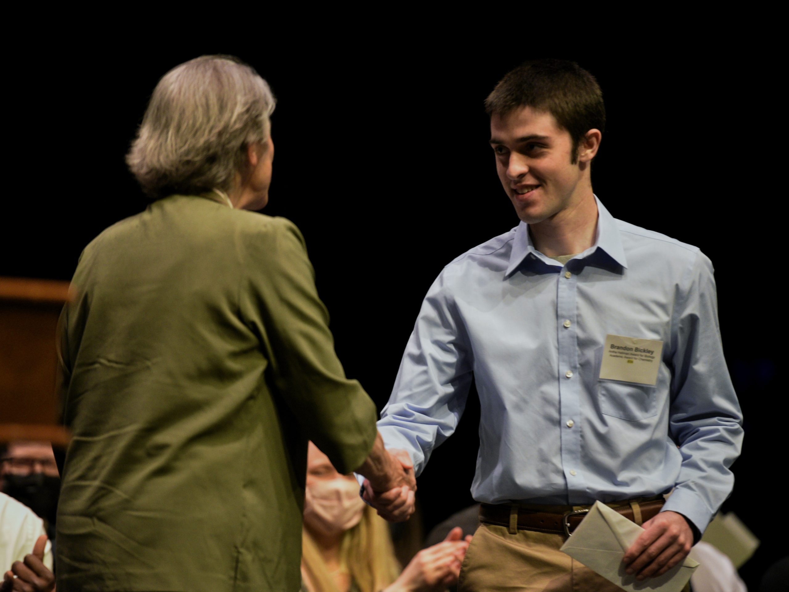 Brandon Bickley receives the Chemistry award from Frances Rees