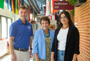 From left to right: Dr. Andrew Renshaw (Dean of Student Services), Dr. Jean Runyon (PVCC President), and Balkees Rekik.