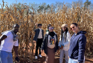 Members of the International Club enjoying the Liberty Mills Corn Maze