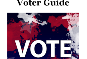 2022 PVCC Non-Partisan Voter Guide cover with Vote on a red, white, and blue background.