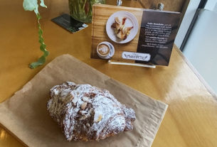Almond Croissant made at MarieBette Cafe & Bakery