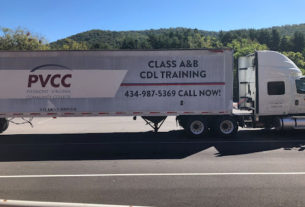 PVCC 18-wheeler advertising CDL classes offered through Workforce Services at PVCC.