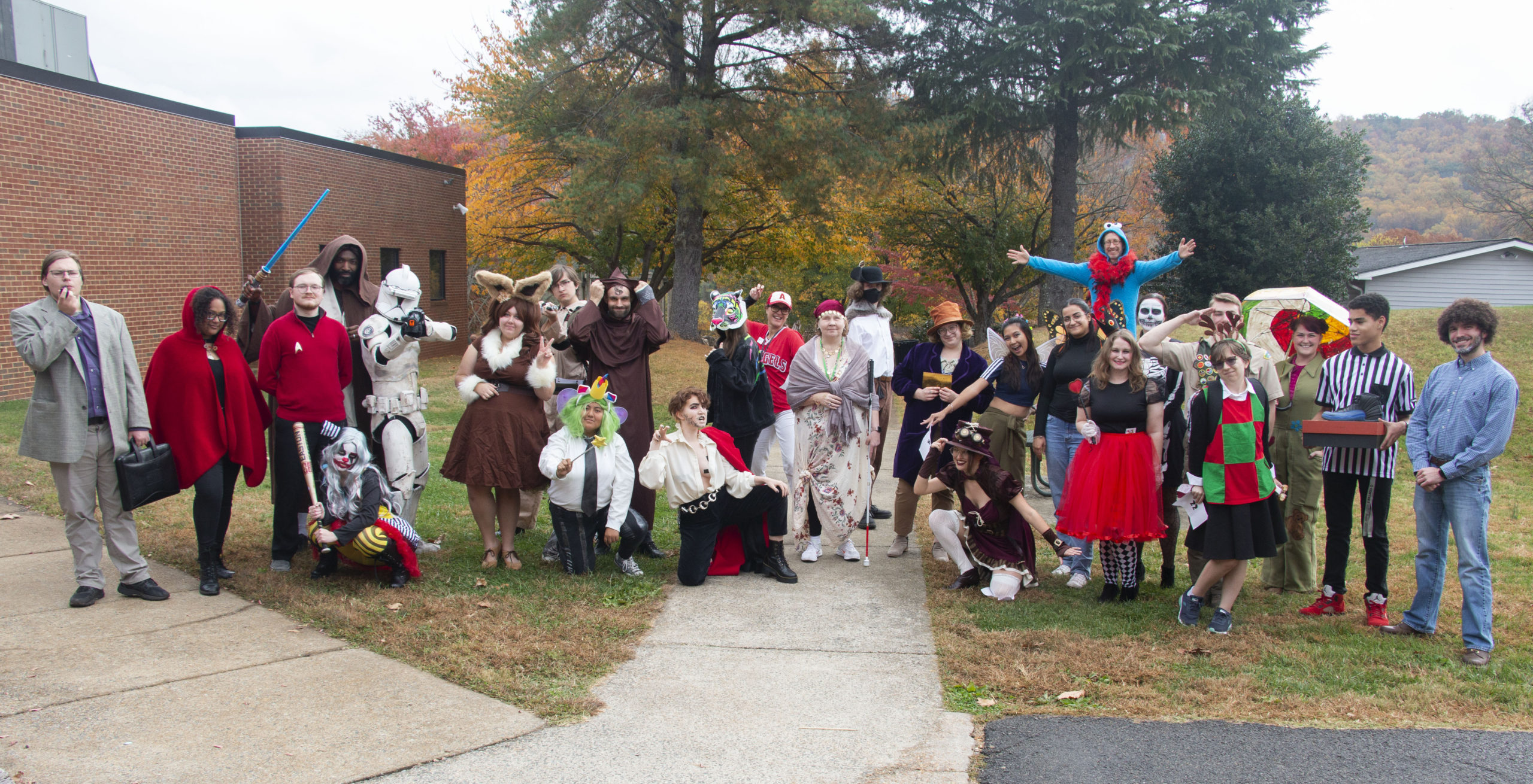 All of the Halloween Costume Competition contestants posing for a group photo.