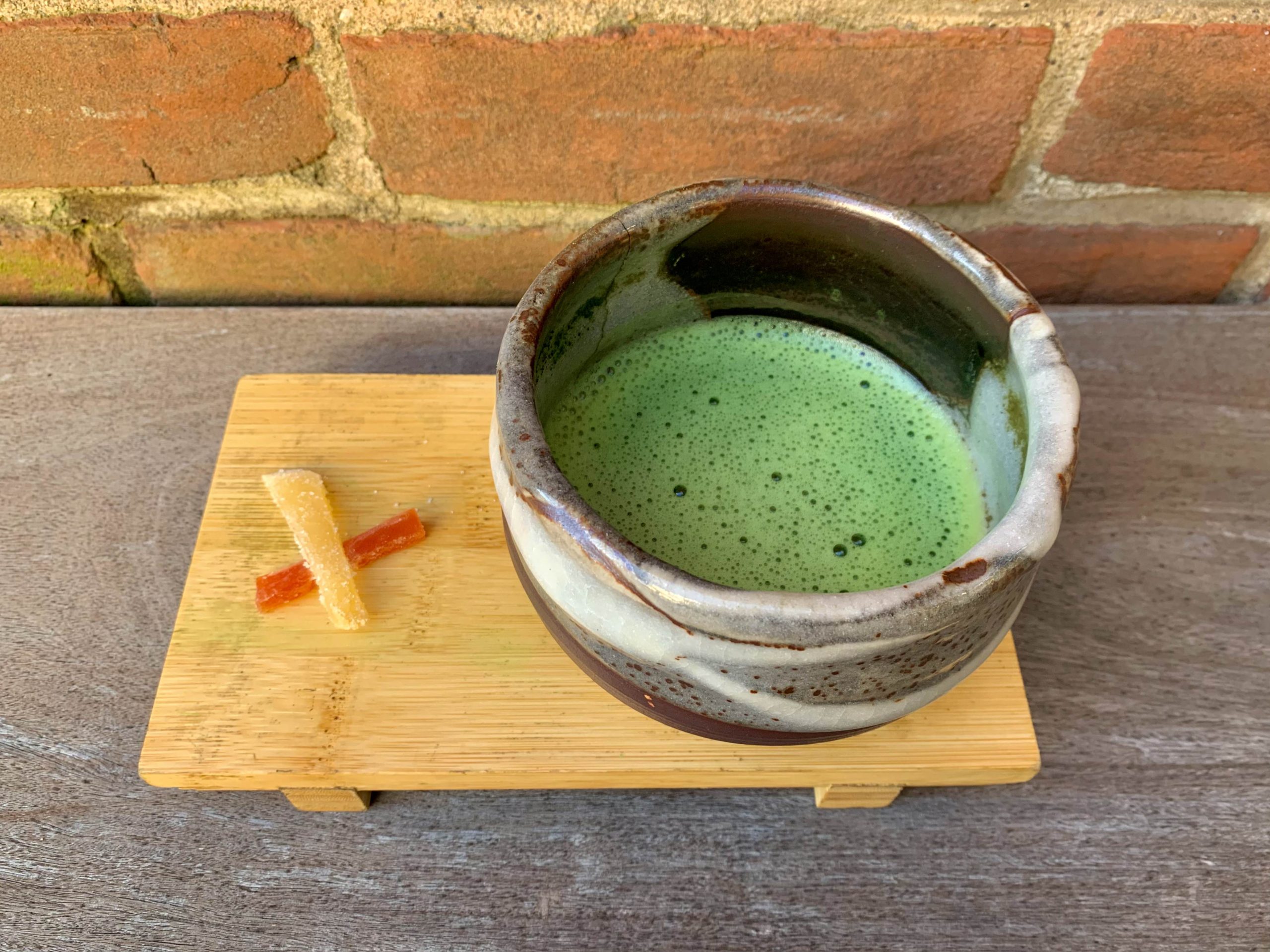 Matcha and garnish on a plate