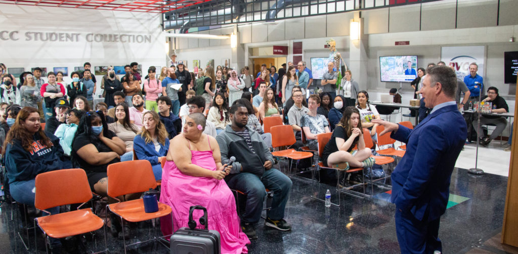 Students fill the Bolick center listening to the Chancellor.