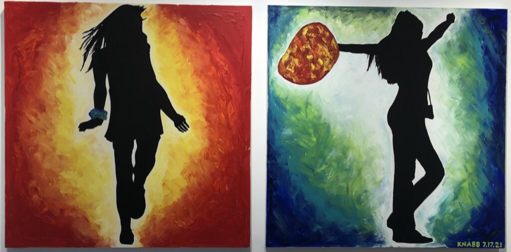 Two paintings of dancing silhouettes.