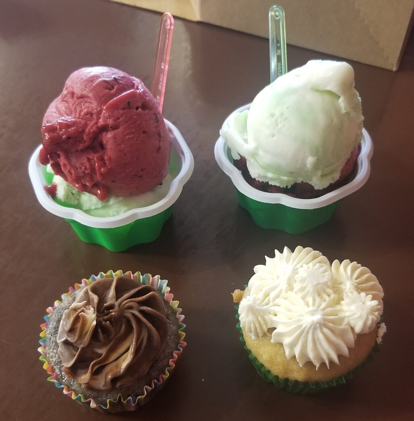 Gelato and cupcakes.