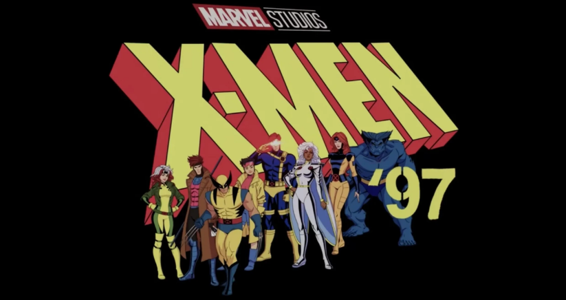 X-Men '97 logo with the cast of heroes standing in front