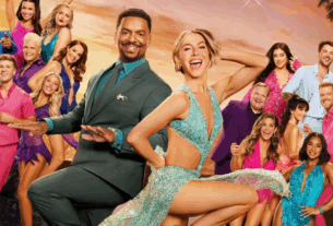Stars on the show pose in bright colored costumes