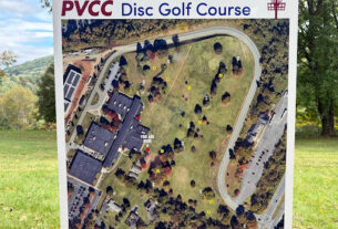 A poster of the map of the PVCC disc golf course.