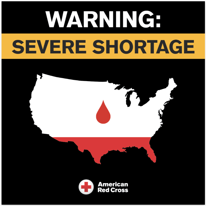 Outline of the united states with the words "Warning: Severe Shortage