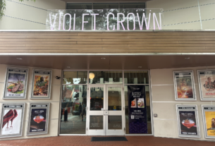 Front view of the exterior of the Violet Crown Cinema