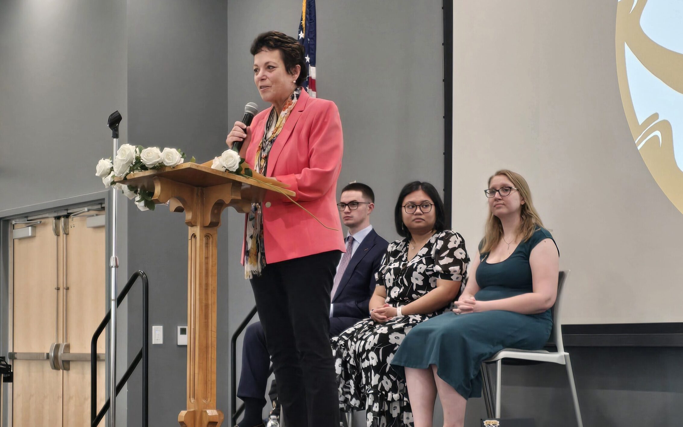 PVCC President Dr. Jean Runyon gives opening remarks at the PTK induction.